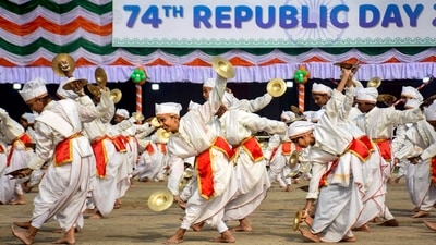 Children perform during the 74th Republic Day function, in Guwahati, Assam. (PTI) Children perform during the 74th Republic Day function, in Guwahati, Assam. (PTI)