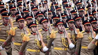 The Egyptian military contingent consisting of 144 soldiers and representing the main branches of the Egyptian armed forces, marched along with Indian contingents on the Kartavya Path in New Delhi on Thursday. (ANI Photo) The Egyptian military contingent consisting of 144 soldiers and representing the main branches of the Egyptian armed forces, marched along with Indian contingents on the Kartavya Path in New Delhi on Thursday. (ANI Photo)