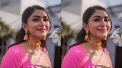 “Saree love,” Mrunal captioned her pictures, as she posed for the outdoor photoshoot. (Instagram/@mrunalthakur) “Saree love,” Mrunal captioned her pictures, as she posed for the outdoor photoshoot. (Instagram/@mrunalthakur)