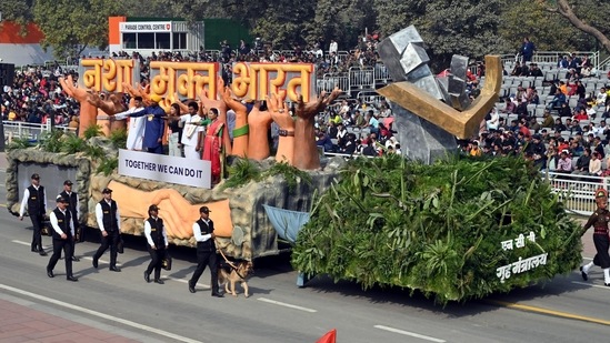 The Ministry of Home Affairs (MHA)'s tableau at the 74th Republic Day parade showcased the theme "Narcotics Control Bureau (NCB): Resolve @75-Drug Free India", reflecting the resolve to make India drug-free.(ANI)