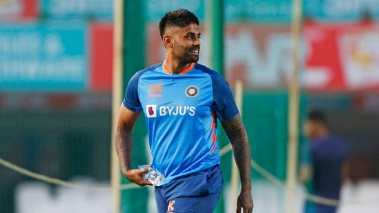 India's Suryakumar Yadav during a practice session ahead of the 1st T20 match against New Zealand, at JSCA International Stadium Complex, in Ranchi on Thursday. (ANI)