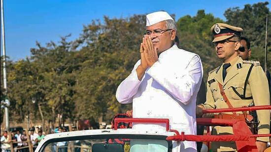 Chhattisgarh chief minister Bhupesh Baghel during the Republic Day celebrations at Jagdalpur in Bastar district on Thursday. (PT)