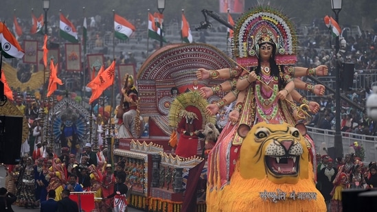 The Ministry of Culture presented Shakti Rupena Samsthita tableau on the theme 'Shakti or Women-Power and celebrates the divine feminine, who resides in and empowers all living beings.(AFP)