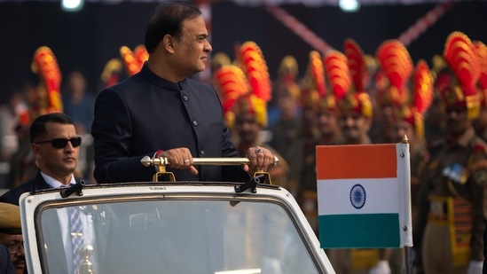 Assam state Chief Minister Himanta Biswa Sarma attends Republic Day celebrations in Guwahati.(AP)