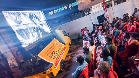 People watch the screening of the BBC documentary 'India: The Modi Question', in Thiruvananthapuram. (PTI)