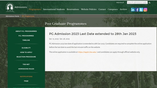 TISS NET PG Admission 2023: Registration ends Jan 28, apply at appln.tiss.edu TISS NET PG Admission 2023: Registration ends Jan 28, apply at appln.tiss.edu