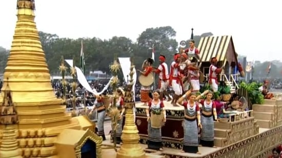 Tripura tableau's theme also revolved around women's power. It highlighted sustainable livelihood through tourism and organic farming in Tripura with active participation of women.(ANI)