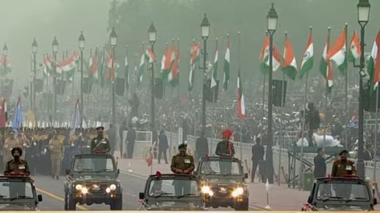 The 74th Republic Day parade began with winners of Param Vir Chakra and Ashok Chakra. (ANI)