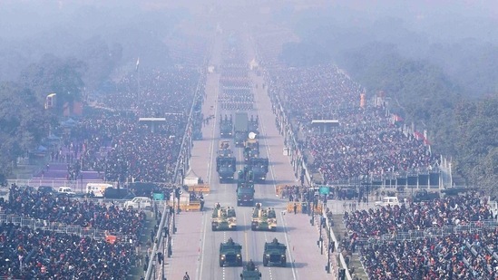 Glimpses of Full Dress Rehearsal of Republic Day Parade 2023, at Kartavya Path, in New Delhi on Monday.(PIB)