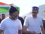 Omar Abdullah joined Congress MP Rahul Gandhi to march in the closing stages of the 'Bharat Jodo Yatra' in Jammu and Kashmir.(Twitter) Omar Abdullah joined Congress MP Rahul Gandhi to march in the closing stages of the 'Bharat Jodo Yatra' in Jammu and Kashmir.(Twitter)
