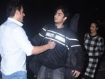 Arbaaz Khan and Malaika Arora shared a hug after seeing off Arhaan Khan. Arbaaz Khan and Malaika Arora shared a hug after seeing off Arhaan Khan.