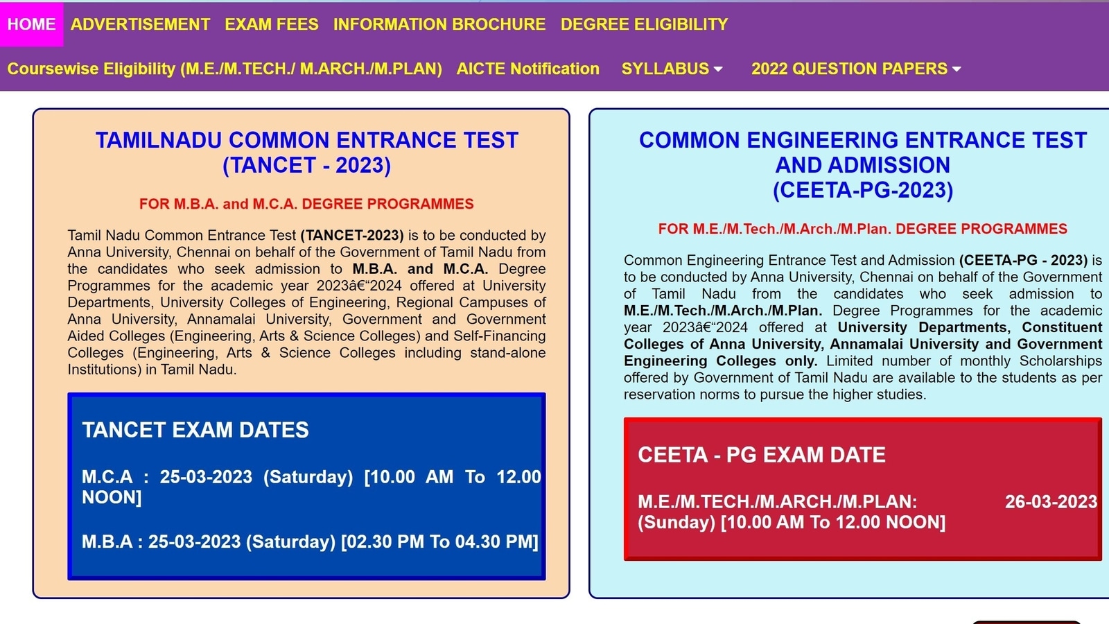 TANCET 2023 exam date released at tancet.annauniv.edu, check schedule