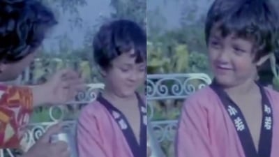 Bobby Deol with Dharmendra in an old documentary. Bobby Deol with Dharmendra in an old documentary.