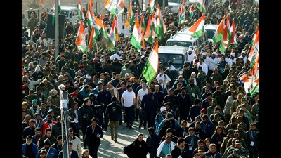 Congress leader Rahul Gandhi and National Conference leader Omar Abdullah during the Bharat Jodo Yatra, at Banihal in Ramban on Friday. (ANI) Congress leader Rahul Gandhi and National Conference leader Omar Abdullah during the Bharat Jodo Yatra, at Banihal in Ramban on Friday. (ANI)