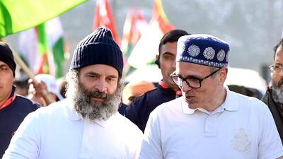 Congress leader Rahul Gandhi walks with National Conference vice-president Omar Abdullah in Banihal on Friday. (HT Photo) Congress leader Rahul Gandhi walks with National Conference vice-president Omar Abdullah in Banihal on Friday. (HT Photo)