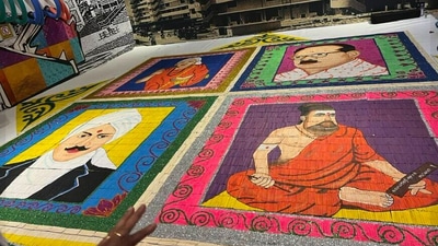 Mother-daughter duo make rangoli from ice cream sticks and entered Singapore Book of Records. (Facebook/@Soundara Nayaki Vairavan) Mother-daughter duo make rangoli from ice cream sticks and entered Singapore Book of Records. (Facebook/@Soundara Nayaki Vairavan)