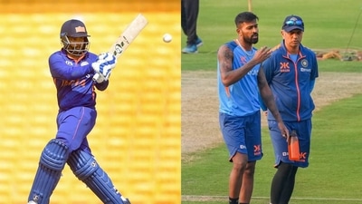 Prithvi Shaw; Hardik Pandya with Rahul Dravid