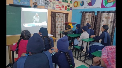 Pariksha Pe Charcha being telecasted for students at a government schools in Ludhiana on Friday. (HT Photo) Pariksha Pe Charcha being telecasted for students at a government schools in Ludhiana on Friday. (HT Photo)