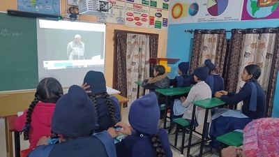 Pariksha Pe Charcha being telecasted for students at a government schools in Ludhiana on Friday. (HT Photo) (HT_PRINT) Pariksha Pe Charcha being telecasted for students at a government schools in Ludhiana on Friday. (HT Photo) (HT_PRINT)