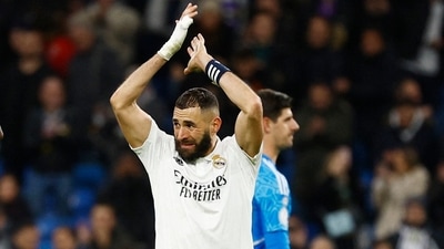Soccer Football - Copa del Rey - Quarter Final - Real Madrid v Atletico Madrid - Santiago Bernabeu, Madrid, Spain - January 26, 2023 Real Madrid's Karim Benzema celebrates after the match REUTERS/Susana Vera (REUTERS)