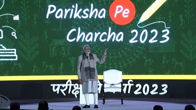 Prime Minister Narendra Modi at Pariksha Pe Charcha 2023 event held in New Delhi on Friday. Prime Minister Narendra Modi at Pariksha Pe Charcha 2023 event held in New Delhi on Friday.