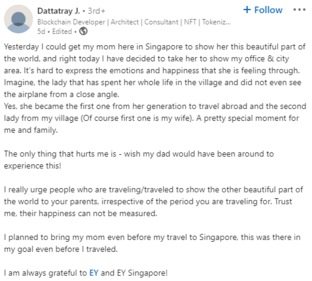 Dattatray J shares about his mother on LinkedIn. (LinkedIn/@Dattatray J)