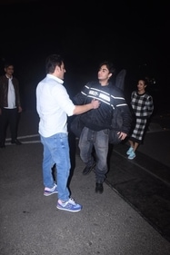 Arbaaz Khan and Malaika Arora with Arhaan Khan at Mumbai airport. (Varinder Chawla) Arbaaz Khan and Malaika Arora with Arhaan Khan at Mumbai airport. (Varinder Chawla)