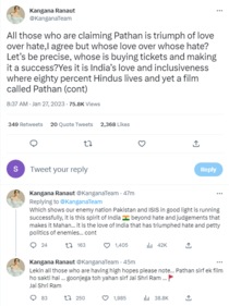 Kangana Ranaut tweeted about Pathaan. Kangana Ranaut tweeted about Pathaan.