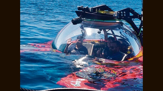 Kumar in the submersible; his voyage was part of the Nekton Maldives Mission, led by the Maldives government and the UK-based research foundation Nekton. (Centre for Marine Living Resources and Ecology)