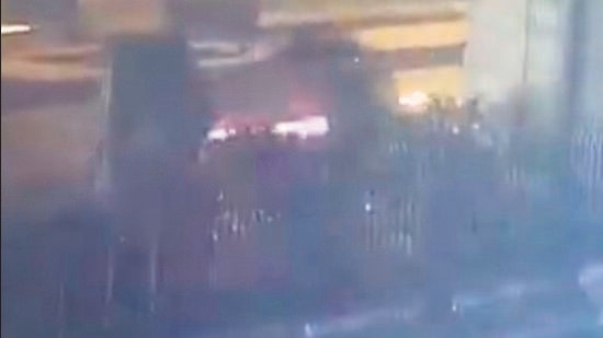 Officers added that there were five men in the car, a Tata Zest, who were all drunk. They were returning after attending a wedding. (CCTV footage grab)