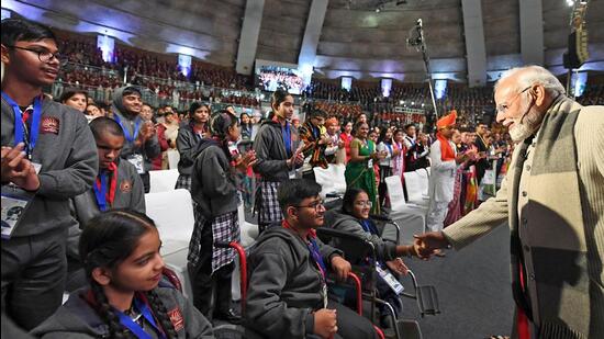 Prime Minister Narendra Modi at the sixth edition of Pariksha Pe Charcha. (ANI/PIB)