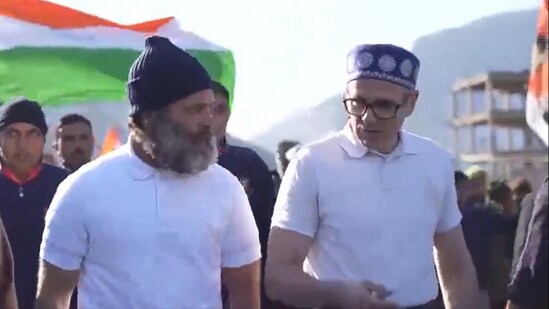 Omar Abdullah joined Congress MP Rahul Gandhi to march in the closing stages of the 'Bharat Jodo Yatra' in Jammu and Kashmir.