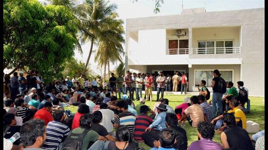 The screenings of the documentary and the feature film by the Student Federation of India and the Akhil Bharatiya Vidyarthi Parishad (ABVP) respectively late on Thursday triggered mild tension on the campus of the university. (PTI) The screenings of the documentary and the feature film by the Student Federation of India and the Akhil Bharatiya Vidyarthi Parishad (ABVP) respectively late on Thursday triggered mild tension on the campus of the university. (PTI)