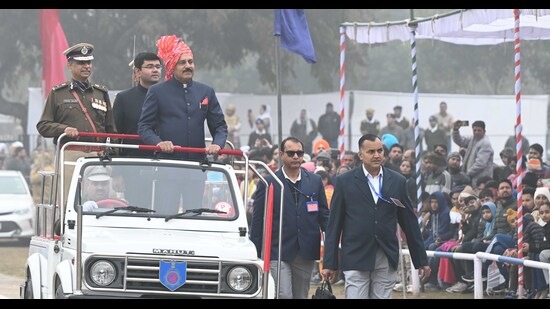 UT Adviser Dharam Pal during the Republic Day celebrations at Parade Ground in Sector 17, Chandigarh, on Thursday. (Keshav Singh/HT)
