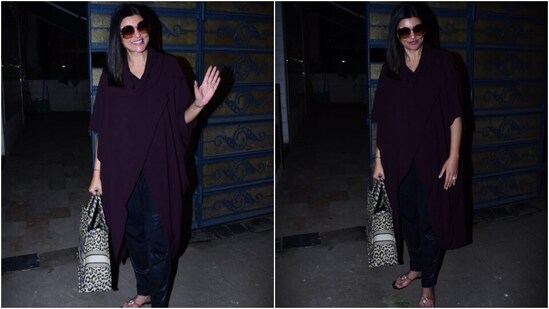 Sushmita Sen aces evening look in wine red poncho and black trousers