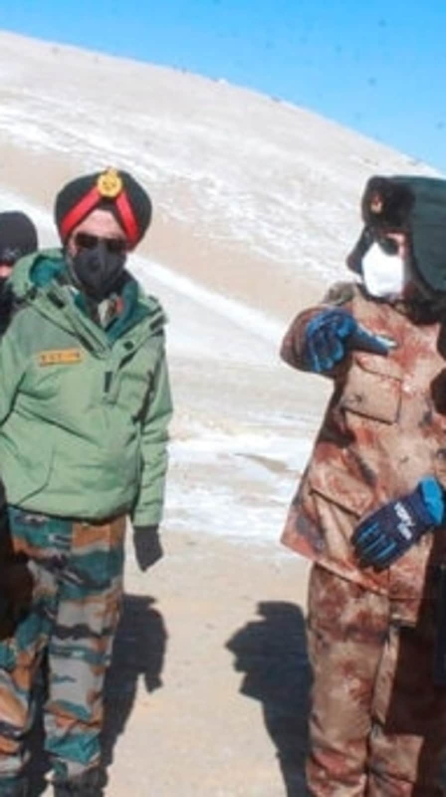 Army officers of India and China hold a meeting at Pangong lake region in Ladakh on the India-China border on &nbsp;Feb. 10, 2021.&nbsp;(via AP)