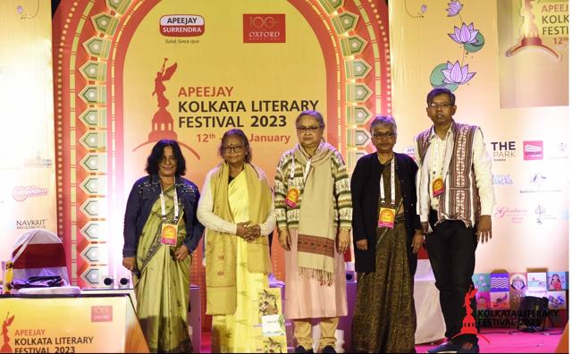 Dalit women writers of Bengal, Kalyani Thakur Charal, Manju Bala, Kanan Boral and Lily Haldar discuss their work with moderator Sayantan Dasgupta. (Courtesy AKLF) Dalit women writers of Bengal, Kalyani Thakur Charal, Manju Bala, Kanan Boral and Lily Haldar discuss their work with moderator Sayantan Dasgupta. (Courtesy AKLF)