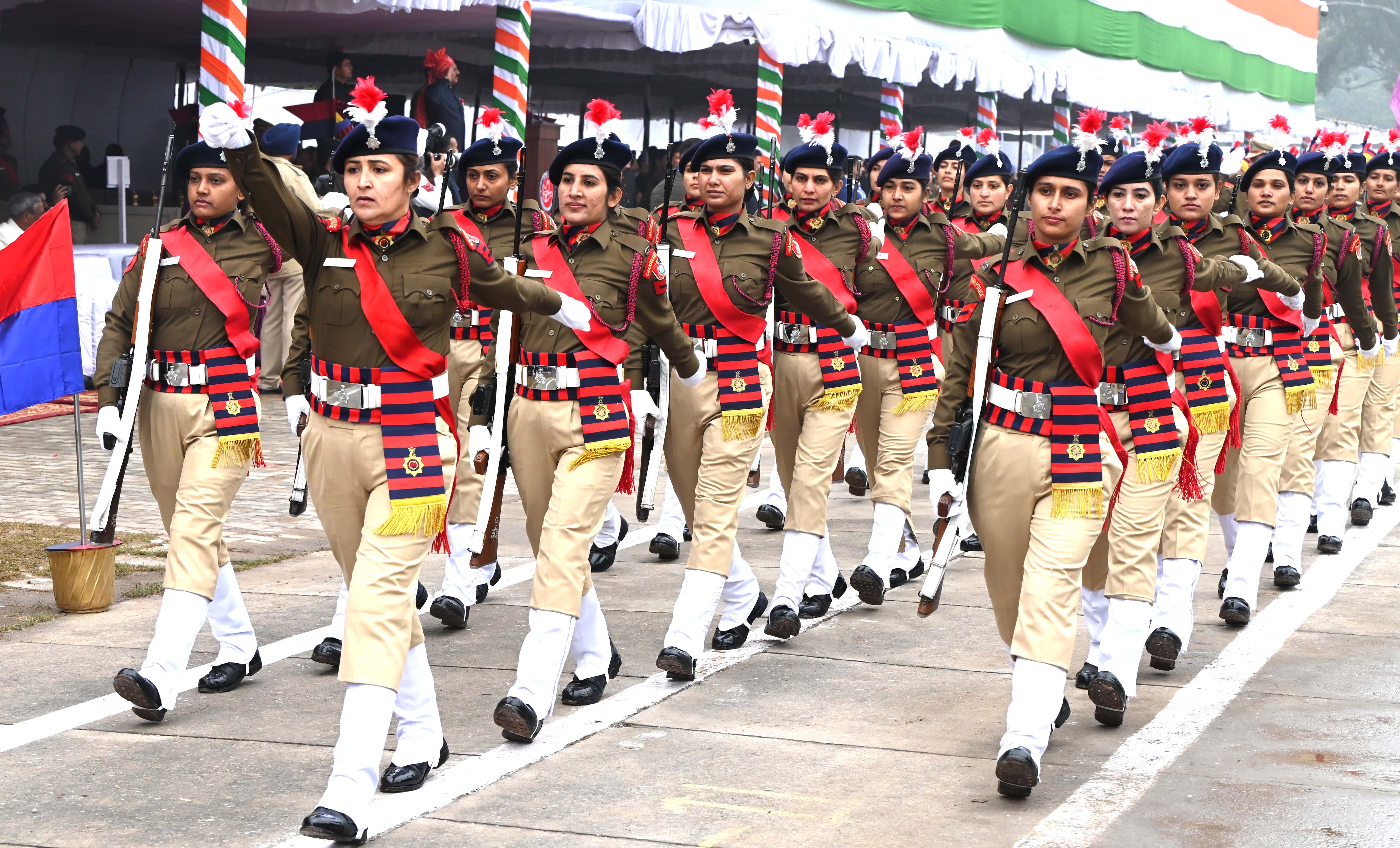 Chandigarh Police personnel presenting a march past at the Republic Day function. (Keshav Singh/HT) Chandigarh Police personnel presenting a march past at the Republic Day function. (Keshav Singh/HT)