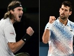 Serbia's Novak Djokovic and Greece's Stefanos Tsitsipas play in the men's singles final match at the Australian Open tennis tournament on January 29. (AFP) Serbia's Novak Djokovic and Greece's Stefanos Tsitsipas play in the men's singles final match at the Australian Open tennis tournament on January 29. (AFP)