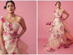 Mrunal Thakur recently grabbed eyeballs at an award show as she graced the red-carpet in a stunning pink gown featuring 3-D floral elements. (Instagram/@mrunalthakur)