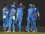 India's captain Hardik Pandya, center, celebrates wicket of New Zealand's Finn Allen with his teammates during the first Twenty20 cricket match between between India and New Zealand in Ranchi, India, Friday, Jan. 27, 2023. (AP Photo/Bikas Das)(AP) India's captain Hardik Pandya, center, celebrates wicket of New Zealand's Finn Allen with his teammates during the first Twenty20 cricket match between between India and New Zealand in Ranchi, India, Friday, Jan. 27, 2023. (AP Photo/Bikas Das)(AP)