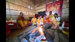 Samawjadi Party (SP) national president Akhilesh Yadav attended a ‘108 kundiya yagya’ at a venue on the banks of river Gomti in Lucknow on Saturday. He sought blessings from Maharaj Dandi Swami Ramashreyji, Yogi Rakesh Nath Yagyadhakshyaji and Mritunjaya Bharavi ji of Madhya Pradesh’s Pitambari Peeth. (Sourced) Samawjadi Party (SP) national president Akhilesh Yadav attended a ‘108 kundiya yagya’ at a venue on the banks of river Gomti in Lucknow on Saturday. He sought blessings from Maharaj Dandi Swami Ramashreyji, Yogi Rakesh Nath Yagyadhakshyaji and Mritunjaya Bharavi ji of Madhya Pradesh’s Pitambari Peeth. (Sourced)