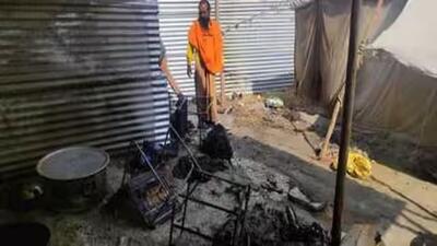 The site of the fire at a Magh Mela camp in Prayagraj. (HT Photo)