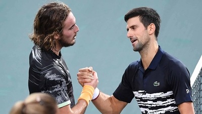 Stefanos Tsitsipas with Novak Djokovic Stefanos Tsitsipas with Novak Djokovic