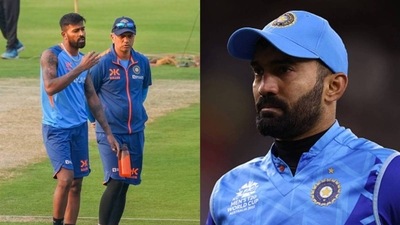 Hardik Pandya with Rahul Dravid; Dinesh Karthik Hardik Pandya with Rahul Dravid; Dinesh Karthik