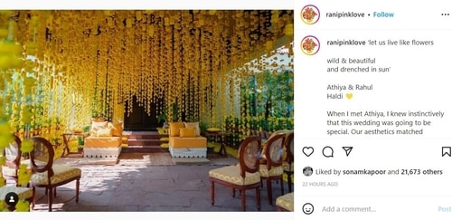 Decor for Athiya Shetty and KL Rahul's haldi ceremony. Decor for Athiya Shetty and KL Rahul's haldi ceremony.