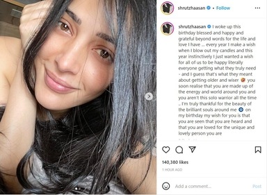 Shruti Haasan's note on her birthday. Shruti Haasan's note on her birthday.