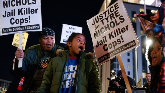 Demonstrators gather during a protest over the death of Tyre Nichols on Friday in Atlanta.(AP)