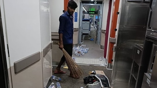 IAS officer Awanish Sharan shared the photograph on Twitter showing litter strewn on the floor of the train. (Twitter)