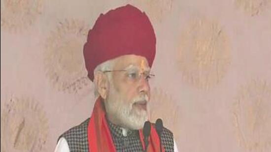 PM Modi was addressing a gathering on the occasion of the 1111 birth anniversary of Devnarayan, a folk deity, at Malesari village of Bhilwara district (ANI Photo) PM Modi was addressing a gathering on the occasion of the 1111 birth anniversary of Devnarayan, a folk deity, at Malesari village of Bhilwara district (ANI Photo)